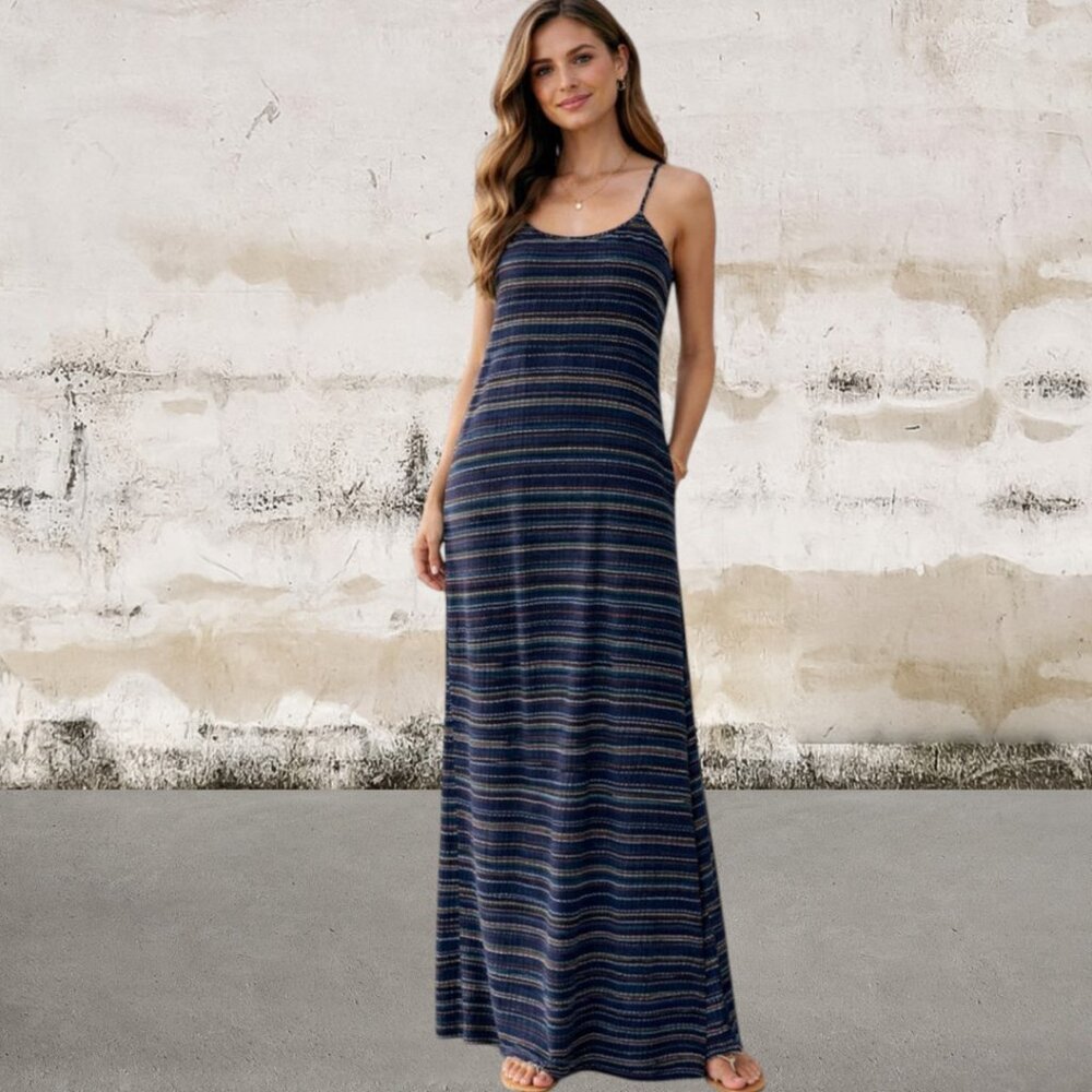 Merona Women's Geometric Striped Colorful Blue Sleeveless Maxi Dress Size XS